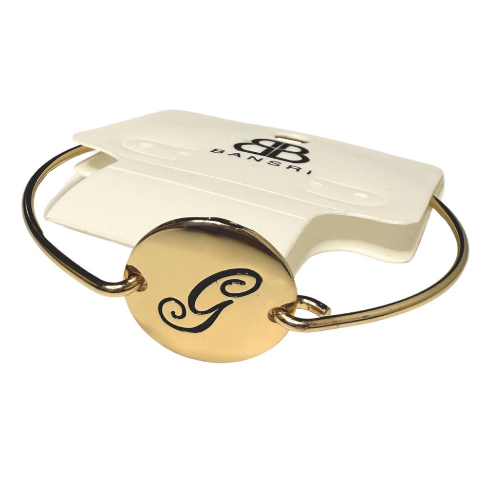 Bansri Gold Cursive Letter Initial G Bangle Bracelet New Minimalist Jewelry